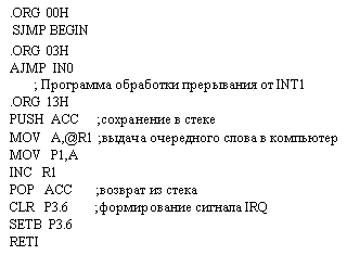 Текст программы обработки прерывания от INT1